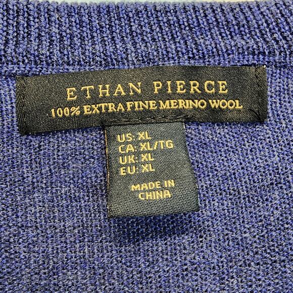 Ethan Pierce 100% Fine Merino Wool Sweater Size XL Blue Long Sleeve Preppy Dad - Picture 5 of 9